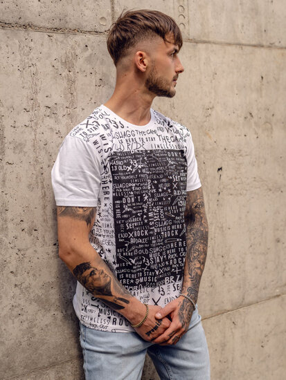 Homme T-shirt imprimé en coton Blanc Bolf 1173A