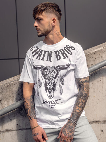 Homme T-shirt imprimé en coton Blanc Bolf 142174A