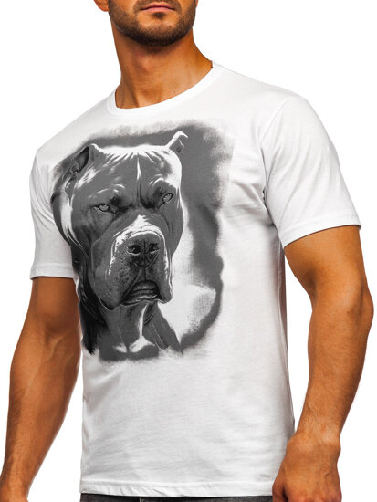 Homme T-shirt imprimé en coton Blanc Bolf 5067