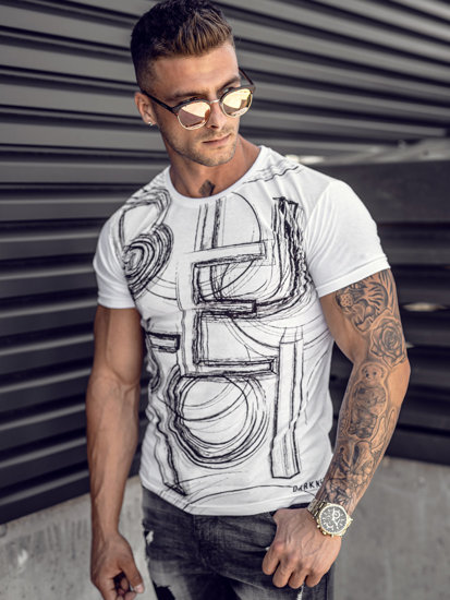 Homme T-shirt imprimé en coton Blanc Bolf KS2525TA