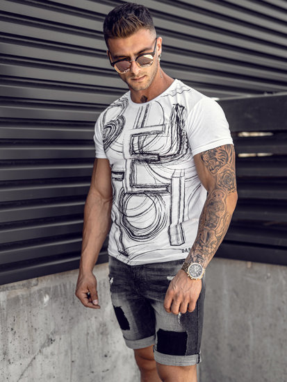 Homme T-shirt imprimé en coton Blanc Bolf KS2525TA