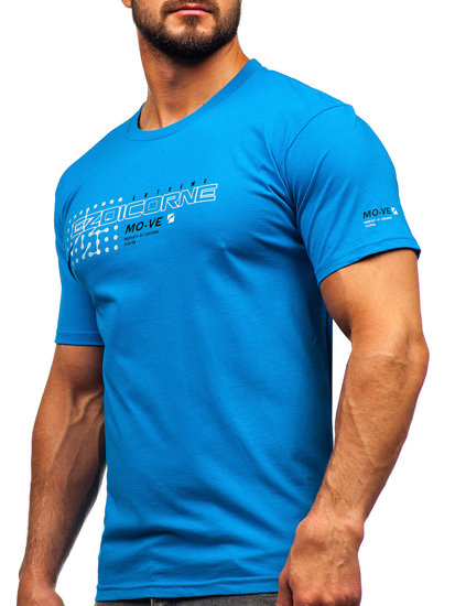 Homme T-shirt imprimé en coton Bleu ciel Bolf 14732