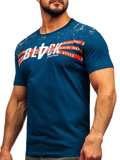 Homme T-shirt imprimé en coton Bleu foncé Bolf 14722