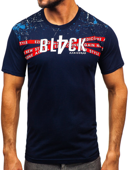 Homme T-shirt imprimé en coton Bleu foncé Bolf 14722