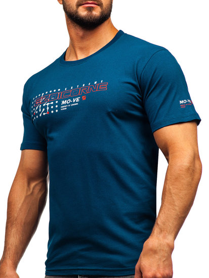 Homme T-shirt imprimé en coton Bleu foncé Bolf 14732