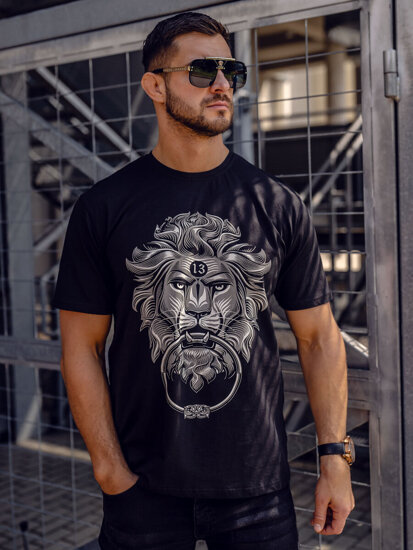 Homme T-shirt imprimé en coton Noir Bolf 0202A