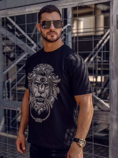 Homme T-shirt imprimé en coton Noir Bolf 0202A