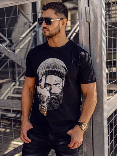 Homme T-shirt imprimé en coton Noir Bolf 142175A