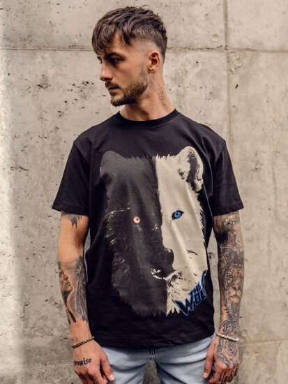 Homme T-shirt imprimé en coton Noir Bolf 14800A