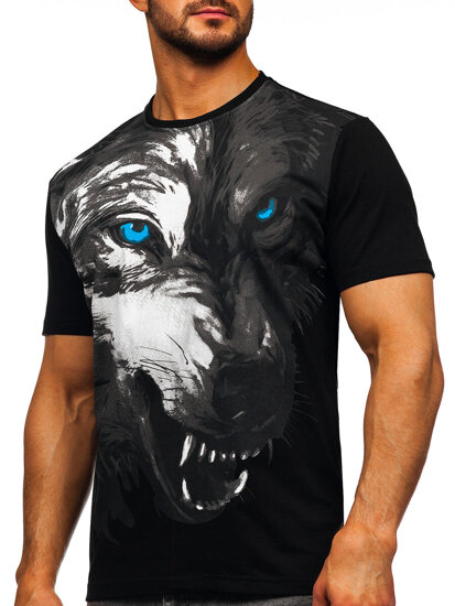 Homme T-shirt imprimé en coton Noir Bolf 5041