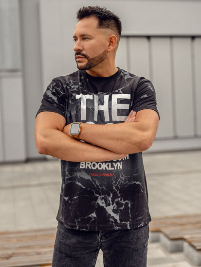 Homme T-shirt imprimé en coton Noir Bolf 627A-1