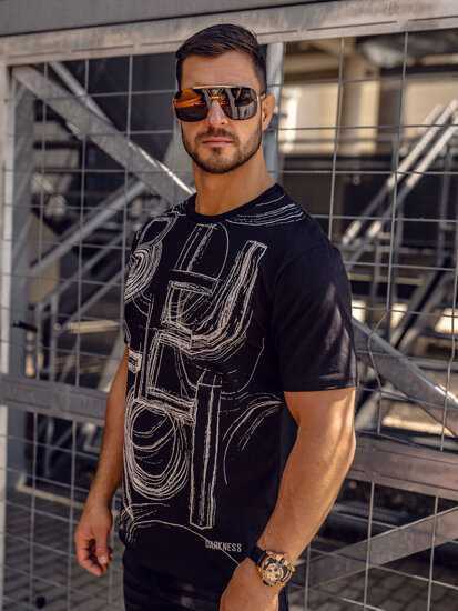 Homme T-shirt imprimé en coton Noir Bolf KS2525TA