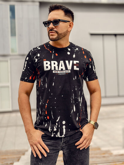 Homme T-shirt imprimé en coton Noir-Rouge Bolf 14727A