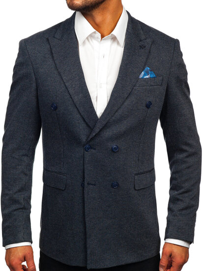 Homme Veste casual à double boutonnage Bleu foncé Bolf 006