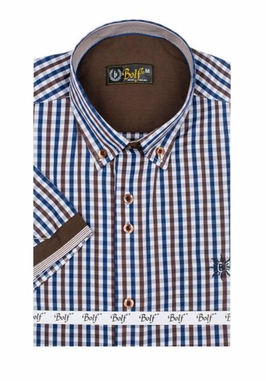 La chemise à carreaux avec les manches courtes pour homme marron Bolf 4510