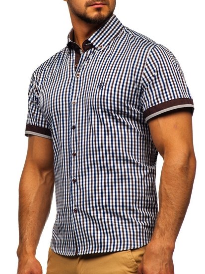 La chemise à carreaux avec les manches courtes pour homme marron Bolf 4510