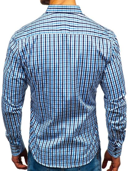 La chemise à carreaux vichy avec les manches longues pour homme bleue claire Bolf 4712