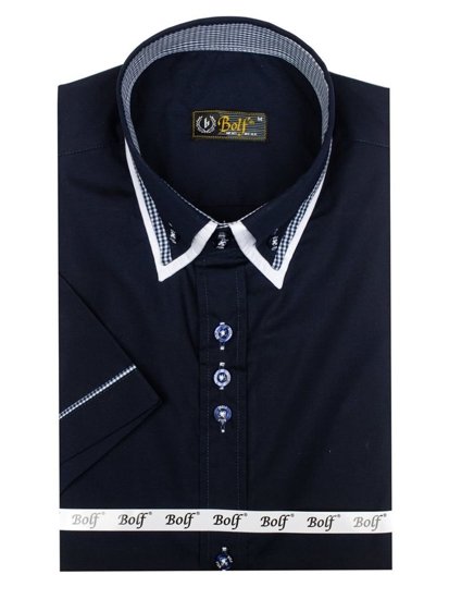 La chemise avec les manches courtes pour homme bleu foncé Bolf 3520