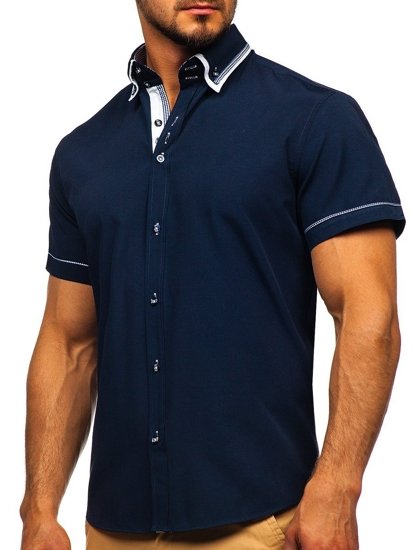 La chemise avec les manches courtes pour homme bleu foncé Bolf 3520