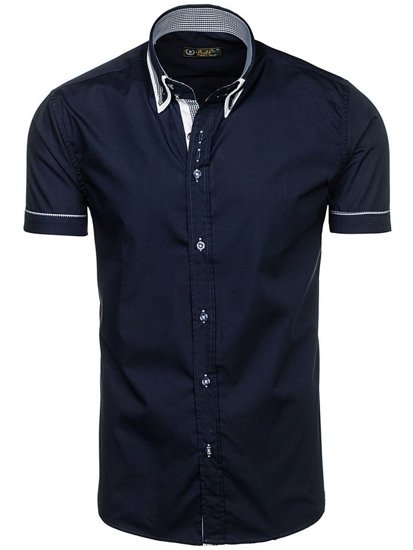 La chemise avec les manches courtes pour homme bleu foncé Bolf 3520