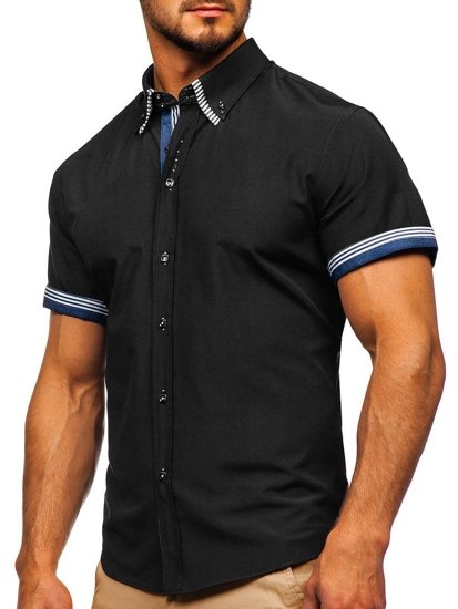 La chemise avec les manches courtes pour homme noire Bolf 2911