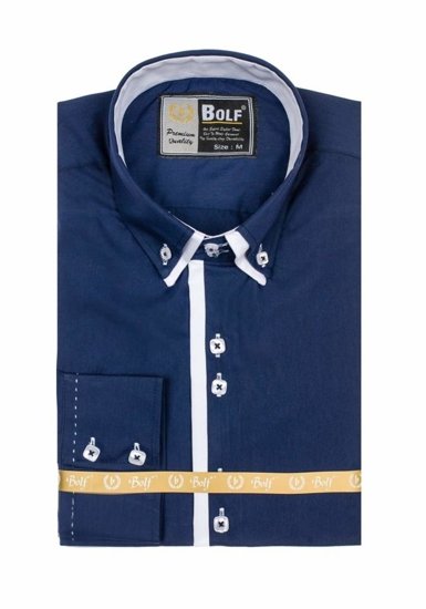 La chemise avec les manches longues pour homme bleue foncée Bolf 1721-1