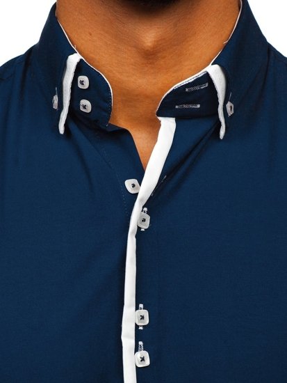 La chemise avec les manches longues pour homme bleue foncée Bolf 1721-1