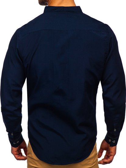 La chemise avec les manches longues pour homme bleue foncée Bolf 5720