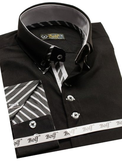 La chemise avec les manches longues pour homme noir Bolf 3762