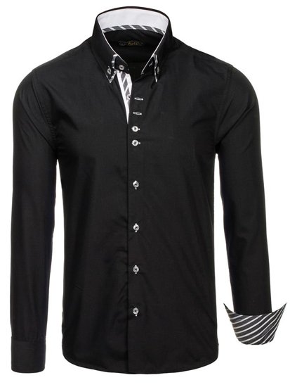 La chemise avec les manches longues pour homme noir Bolf 3762