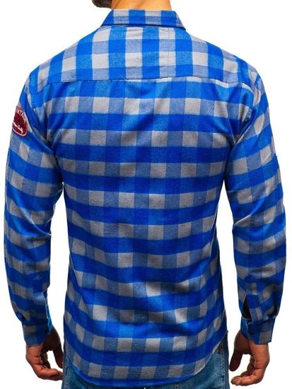 La chemise de flanelle avec la manche longue pour homme bleue-grise Bolf 2503