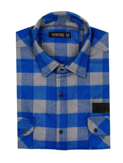 La chemise de flanelle avec la manche longue pour homme bleue-grise Bolf 2503