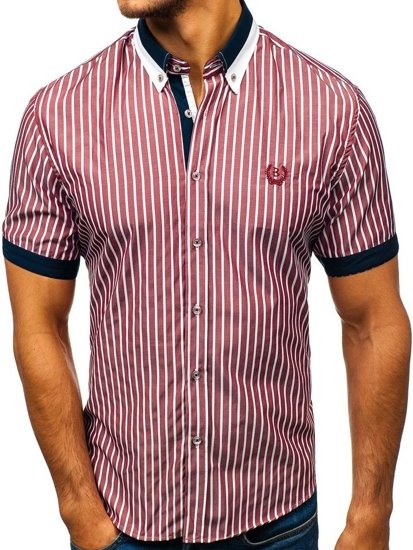 La chemise élégante à carreaux avec les manches courtes pour homme bordeaux Bolf 4501