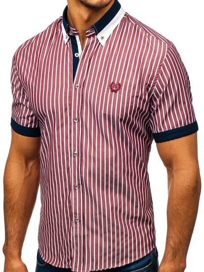 La chemise élégante à carreaux avec les manches courtes pour homme bordeaux Bolf 4501