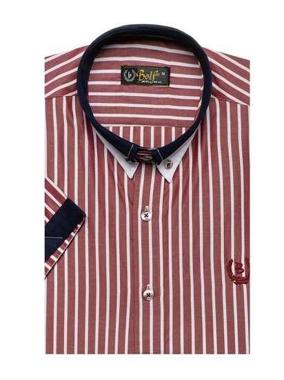 La chemise élégante à carreaux avec les manches courtes pour homme bordeaux Bolf 4501