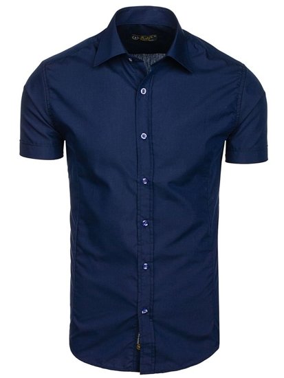 La chemise élégante avec les manches courtes pour homme bleue foncée Bolf 7501