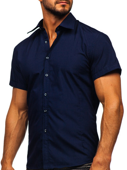 La chemise élégante avec les manches courtes pour homme bleue foncée Bolf 7501