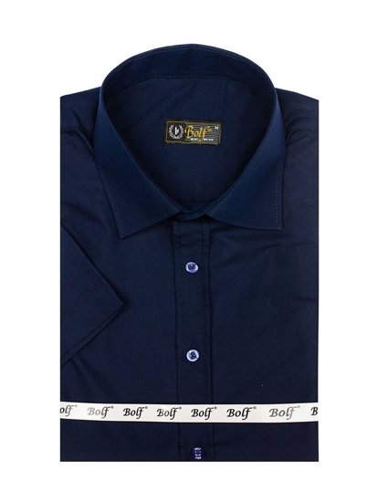 La chemise élégante avec les manches courtes pour homme bleue foncée Bolf 7501