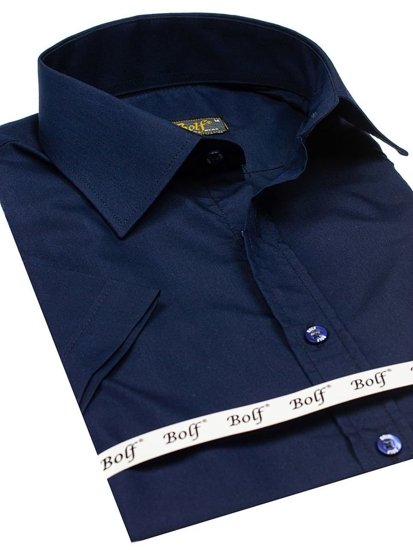 La chemise élégante avec les manches courtes pour homme bleue foncée Bolf 7501