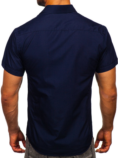 La chemise élégante avec les manches courtes pour homme bleue foncée Bolf 7501