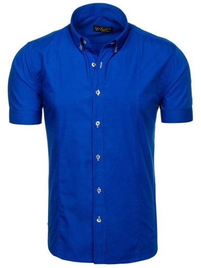 La chemise élégante avec les manches courtes pour homme bleue moyenne Bolf 5535