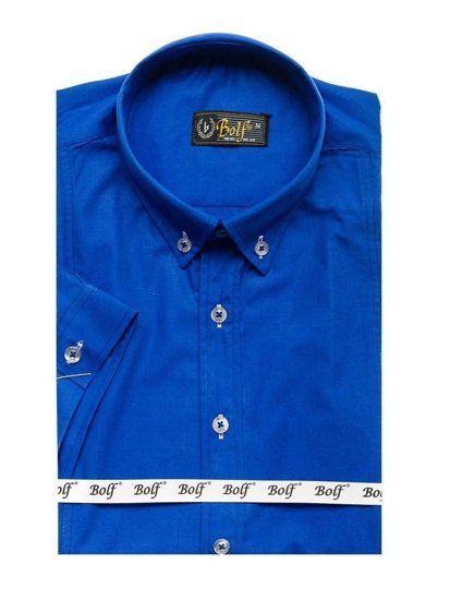 La chemise élégante avec les manches courtes pour homme bleue moyenne Bolf 5535