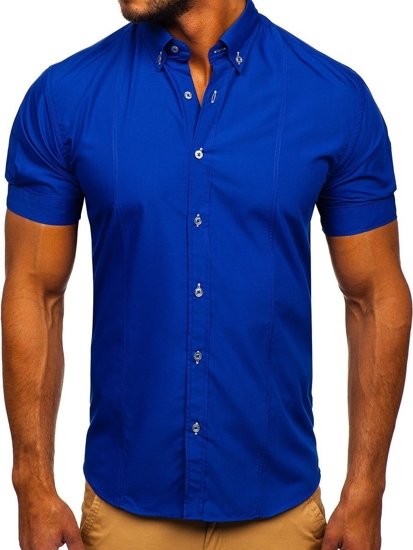 La chemise élégante avec les manches courtes pour homme bleue moyenne Bolf 5535