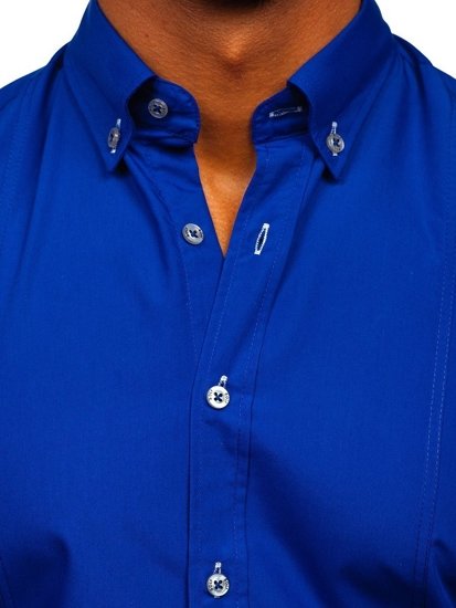 La chemise élégante avec les manches courtes pour homme bleue moyenne Bolf 5535