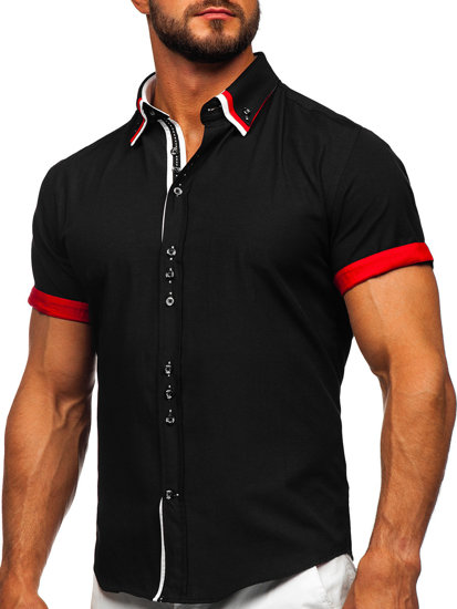 La chemise élégante avec les manches courtes pour homme noire Bolf 2926