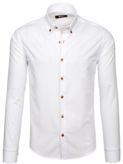 La chemise élégante avec les manches longues pour homme blanc Bolf 6964