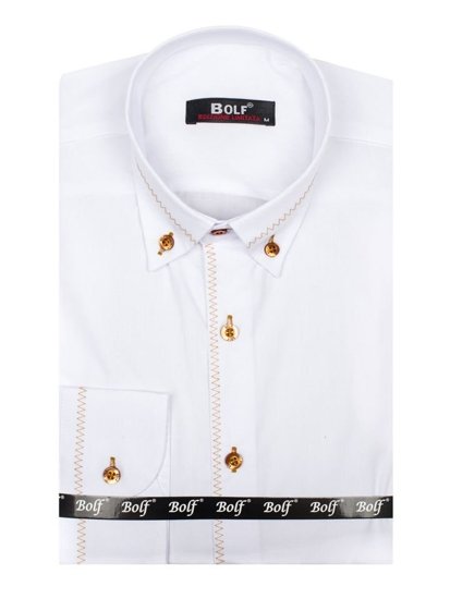 La chemise élégante avec les manches longues pour homme blanc Bolf 6964