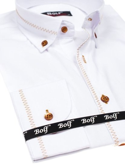 La chemise élégante avec les manches longues pour homme blanc Bolf 6964