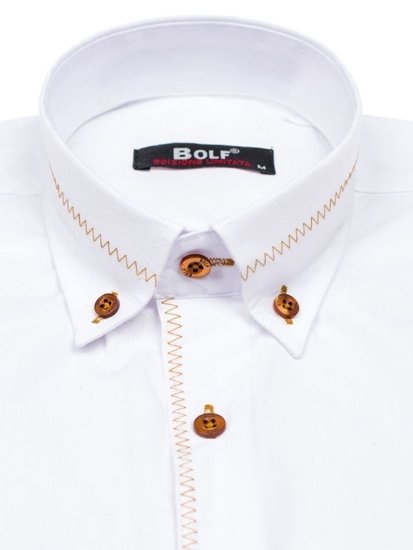 La chemise élégante avec les manches longues pour homme blanc Bolf 6964