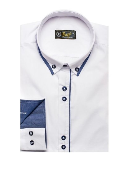 La chemise élégante avec les manches longues pour homme blanche Bolf 8823